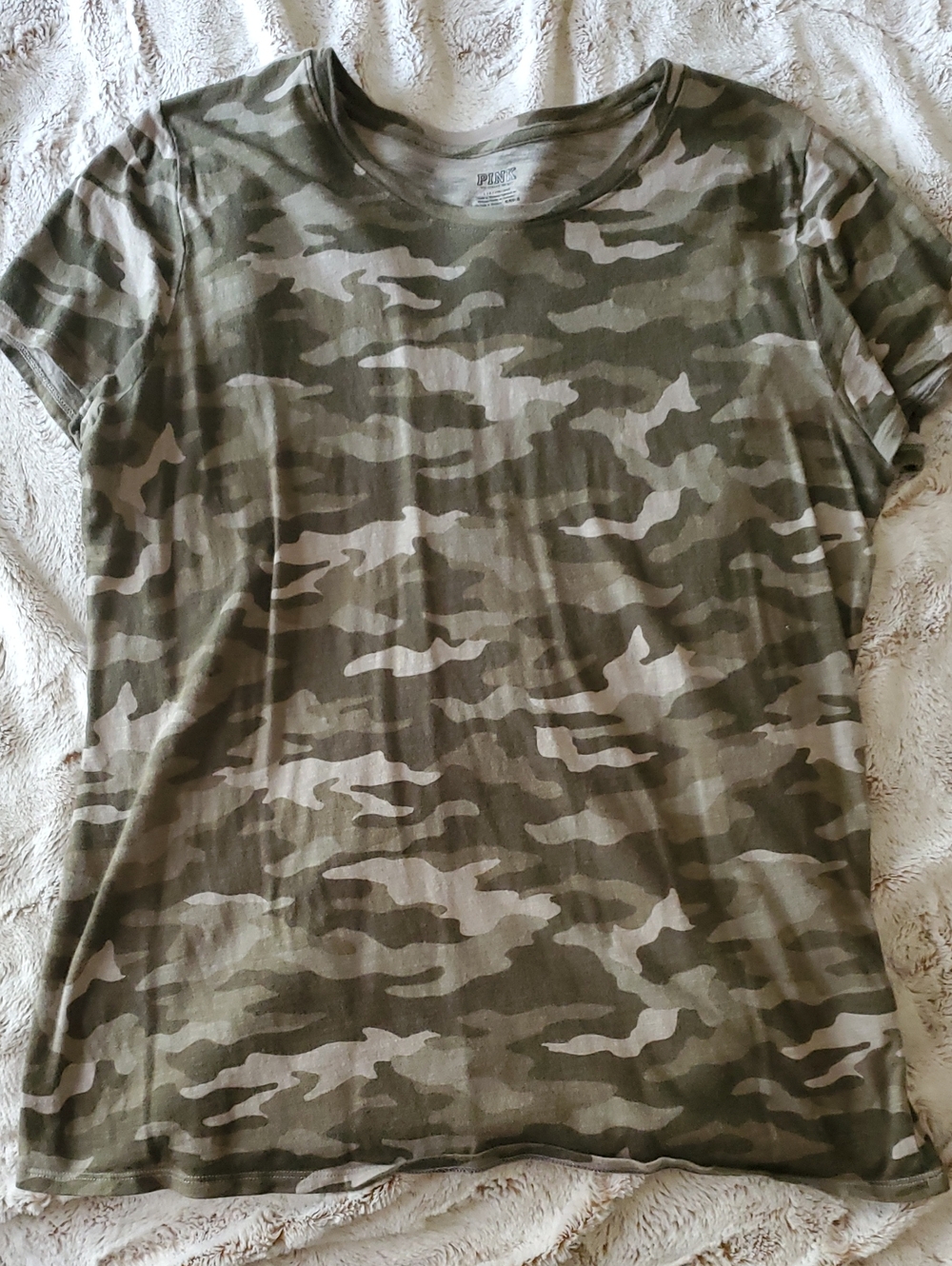 Women's Pink Brand Camo Crew Neck T-Shirt - Olive Green